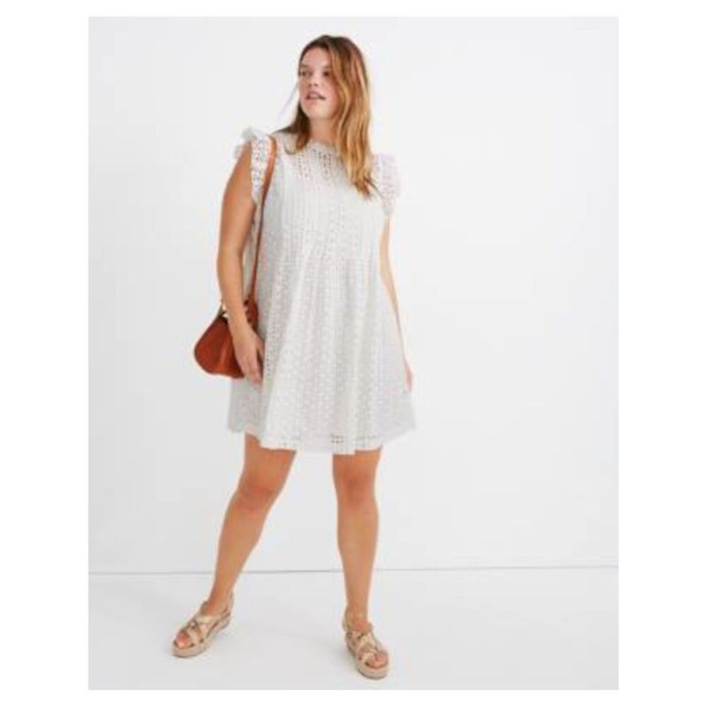 KENSIE DRESSES Womens White Lined Back Flutter Sleeve Shift Dress 4